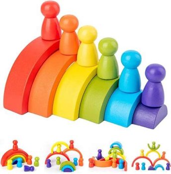 Wooden Rainbow Stacking Blocks Game Toys￼