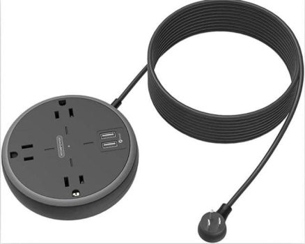 15 ft Flat Plug Power Strip with 3 Widely Spaced Outlets 2 USB Ports￼