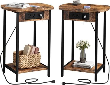  Set of 2 Side Tables with USB Ports and Outlets￼
