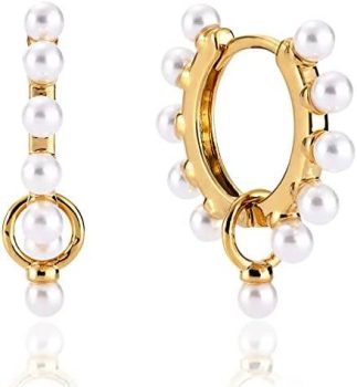  Pearl Hoop Earrings for Women￼