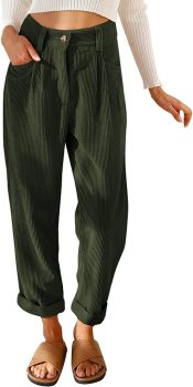  Women Casual High Waisted Corduroy Straight Leg Pants￼