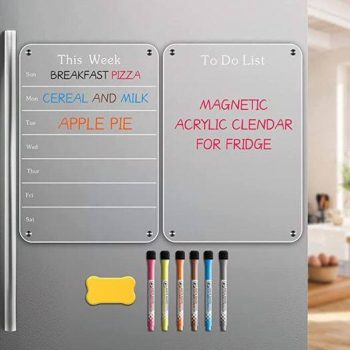 2 Pcs Acrylic Magnetic Dry Erase Board for Fridge￼