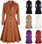 DealinM Womens Winter Solid Color Lapel Long Cardigan Button Up Slim Fit Tunic Jacket Pleated Dress Cardigan