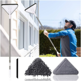 Wall Mop with Long Handle, Baseboard Cleaning Tool with Handle, Extension Pole with 2 Removable Washable Mop Pads, 1 Scraper, 360° Rotation Triangle Mop Microfiber Mop, Wall and Floor Cleaning Mop
