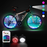 Fuairmee 3 Pcs Super Bright Bike Spoke Light Set for All Ages, LED Bike Wheel Light (1 Tire, 7 Colors 18 Modes), Include Headlight and Rear LED Bicycle Light (USB Reachargeable), Weather-Resistant