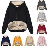 Swrowesi Women’s Fleece Drawstring Long Sleeve Hoodie Jacket Blouse Winter Thick Warm Solid Sweatshirt Jackets Tops