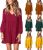 Fall Dresses for Women 2022 Long Sleeve Solid Tunic Dress V Neck Flowy Swing Shift Dress Casual Loose Baby doll Dress