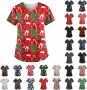 Scrubs_Tops for Women,Holiday Printed Nurse Uniforms Christmas Halloween Thanksgiving Nurses Tops Stretch Xmas Workwear
