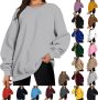 Women’s Oversized Sweatshirts Long Sleeve Solid Crew Neck Pullover Sweatshirt Casual Loose Hoodie Tops