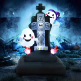PLTCAT Halloween 5Ft Lighted Inflatable Stacked Tombstone with Ghosts