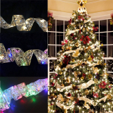 13ft Christmas Ribbon Lights, 40 LED Ribbon Christmas Lights, Shining Ribbon Fairy Lights, Battery Operated Xmas Tree Holiday Outdoor Christmas Decor(Battery Not Include)Back