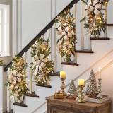 1pc Garland Stairs Front Door Decoration Christmas – Christmas Swag Wreaths for Front Door Holiday Wall Window Hanging Ornaments Cordless Decorations and Pendants for All Seasons