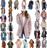 Womens Winter Plush Coats Open Front Solid Color Hooded Warm Jackets Long Sleeve Fleece Casual Loose Overcoats Blouses