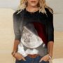 Women’s Fashion Casual Three Quarter Sleeve Christmas Print 