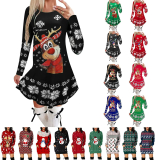 Christmas Dresses for Women Reindeer Ugly Print Long Sleeve