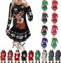 Christmas Dresses for Women Reindeer Ugly Print Long Sleeve