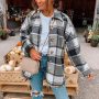 Womens Plaid Shacket Casual Flannel Shirt Long Sleeve