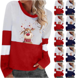 Womens Xmas Crew Neck Color Block Sweatshirts Tops 