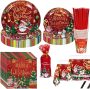128Pcs Serve 25 Christmas Paper Plates Cups and Napkins Sets Heavy Duty,