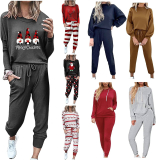 Christmas 2 Piece Workout Set Women Cute Track