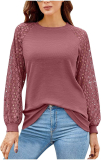 Women’s Autumn Winter Casual Elegant Lace Solid Color Top Long Sleeve T-Shirt