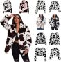 Womens Cow Print Tops Flannel Long Sleeve