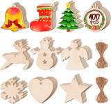 100 PCS DIY Wooden Christmas Ornaments Unfinished Predrilled Wood