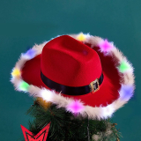 Christmas Feather Cowboy Hat With LED Lights