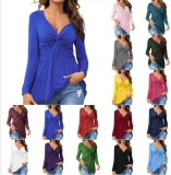 Wuztai Women V-Neck Long Sleeve