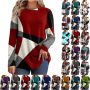  Plus Size Tops for Women Fall Dressy Casual Geometric Contras Long Sleeve