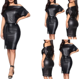 ESCBUKI Women Sexy Batwing Sleeve Leather