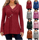 Women’s Swing Tunic Elegant V Neck Button Sweatshirt