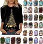 3/4 Sleeve Tops for Women Crew Neck Christmas Print Tunic Tops