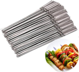 28pcs Reusable flat stainless steel barbecue skewers bbq Needle stick 