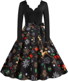 Women Christmas High Waisted Plaid Dress Long Sleeve