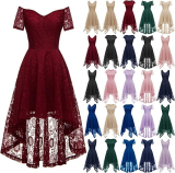 Swrowesi Women’s Floral Lace Cocktail Party Dress Hi-Low Bridesmaid