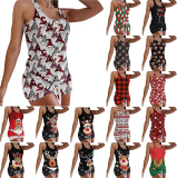 Women’s 2 Piece Pajama Set Christmas Printed Sleeveless