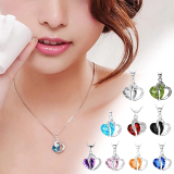 FlekmanArt Women’s Necklace Silver Plated Love Heart Pendant with Crystals