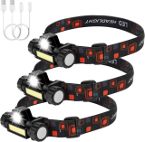 3 Packs Rechargeable Headlamp Flashlight 500 Lumens Super Bright Cree Led