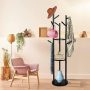  Wooden Coat Rack Freestanding, Rotary Clothes Rack Stand with 3 Storage Shelves and 9 Hooks,￼