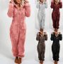  Women Plush Hooded Jumpsuit￼