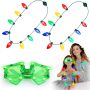 2 Pack LED Christmas Light Up Bulb Necklace + Light up Glasses￼