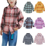 Toddler Baby Boys Girl Plaid Button Down Shirts Kids Long Sleeve
