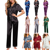 Women Satin Silk Pajamas Set Short￼
