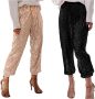 Wuztai Sequin Glitter Pants High Waist Long Pants