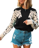 Angashion Women’s Sweaters Casual Leopard Printed￼