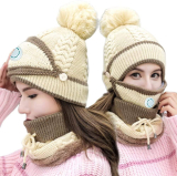 3Pcs knitted hat scarf mask suit￼