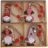 12 Pieces Christmas Gnome Ornaments Wooden Ornaments with Ropes Hanging Decorations