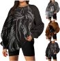 MIANHT Women’s Oversized Crewneck Sweatshirt Horse Pattern