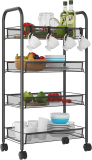 4 Tier Metal Mesh Rolling Cart￼